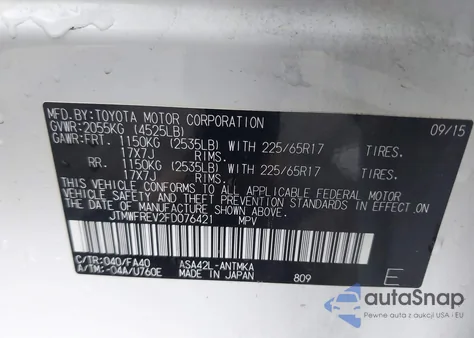 2015 Toyota Rav4 Xle from USA, damaged, VIN JTMWFREV2FD076421
